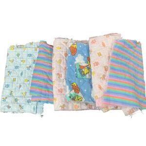 Lot of 4 Striped Tweety Bird Rocking Horse Train Ducky Quilting Fabric Scraps